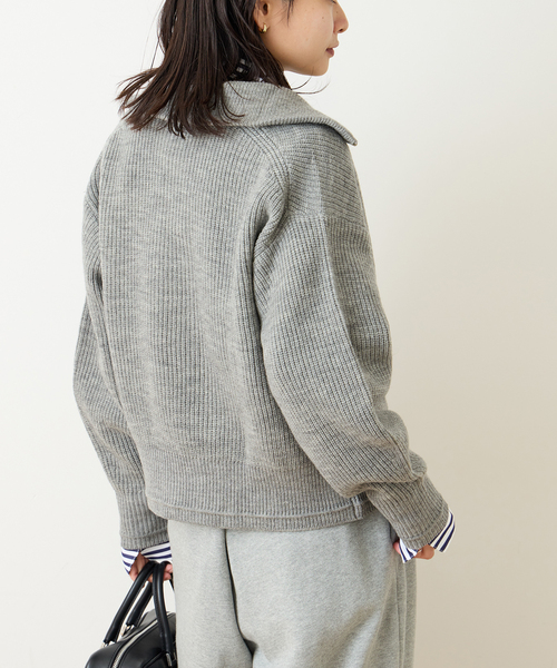 JOURNAL STANDARD（ジャーナルスタンダード）の「フレンチメリノドライバーズジャケット（ニット/セーター・レディース・ブラウン/チャコールグレー・FREE）」の7枚目の写真