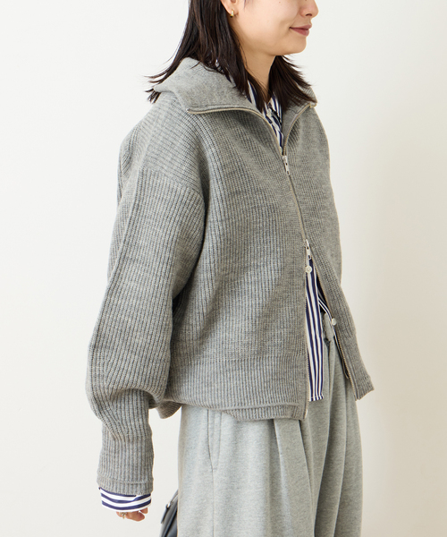 JOURNAL STANDARD（ジャーナルスタンダード）の「フレンチメリノドライバーズジャケット（ニット/セーター・レディース・ブラウン/チャコールグレー・FREE）」の8枚目の写真