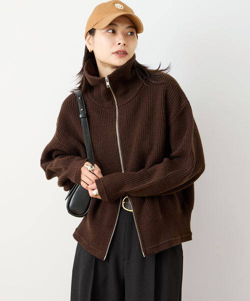 JOURNAL STANDARD（ジャーナルスタンダード）の「フレンチメリノドライバーズジャケット（ニット/セーター・レディース・ブラウン/チャコールグレー・FREE）」の13枚目の写真