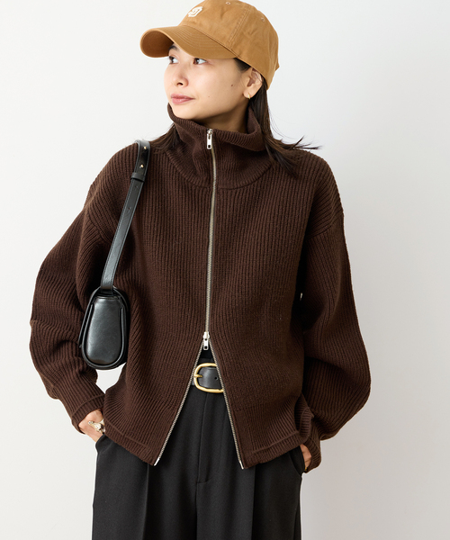 JOURNAL STANDARD（ジャーナルスタンダード）の「フレンチメリノドライバーズジャケット（ニット/セーター・レディース・ブラウン/チャコールグレー・FREE）」の15枚目の写真