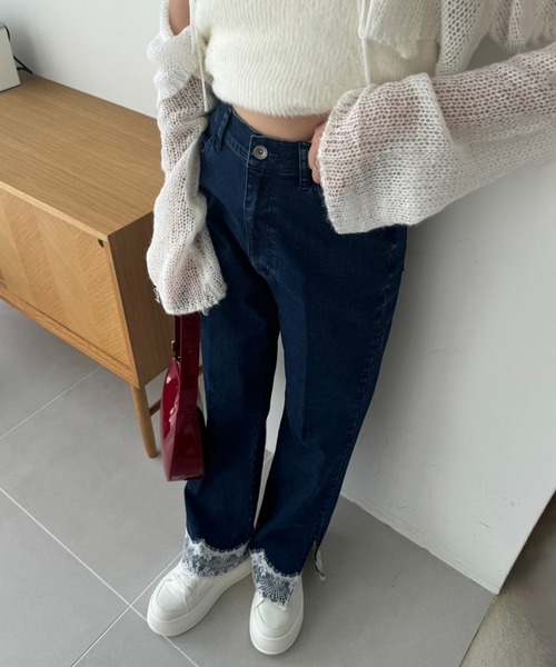 one after another NICE CLAUP（ワンアフターアナザーナイスクラップ）の「裾レース美脚ストレッチデニムパンツ（デニムパンツ・レディース・ライトブルー/ブルー/ネイビー・SMALL/MEDIUM）」の6枚目の写真