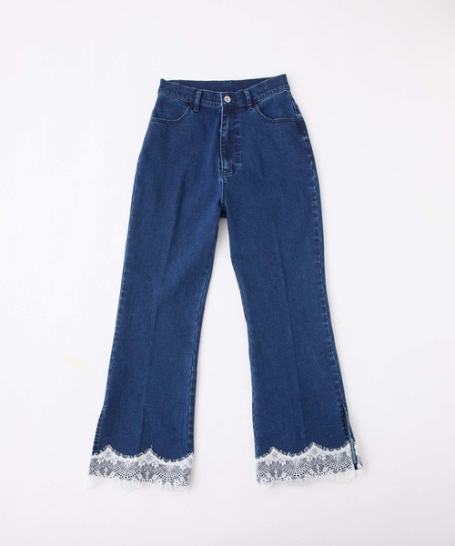 裾レース美脚ストレッチデニムパンツ（デニムパンツ）｜one after