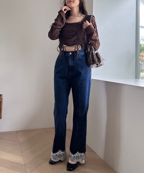 one after another NICE CLAUP（ワンアフターアナザーナイスクラップ）の「裾レース美脚ストレッチデニムパンツ（デニムパンツ・レディース・ライトブルー/ブルー/ネイビー・SMALL/MEDIUM）」の11枚目の写真