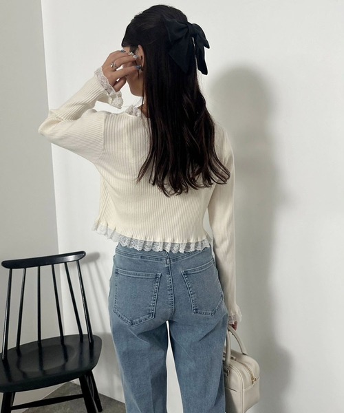 one after another NICE CLAUP（ワンアフターアナザーナイスクラップ）の「裾レース美脚ストレッチデニムパンツ（デニムパンツ・レディース・ライトブルー/ブルー/ネイビー・SMALL/MEDIUM）」の19枚目の写真