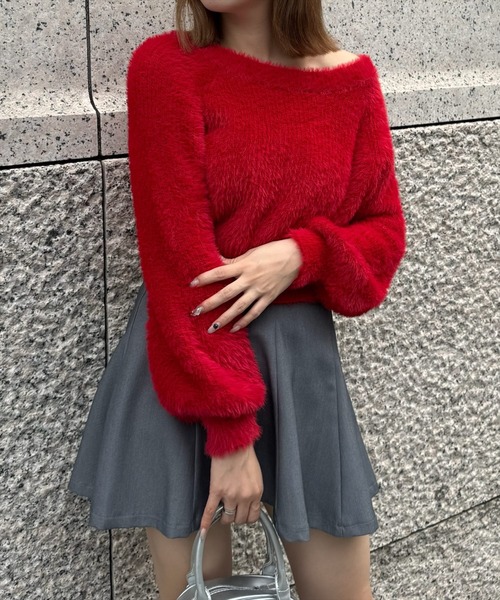 clear（クリア）の「2wayワンショル&ボートネックフェザーニット [女性らしいシルエット]（ニット/セーター・レディース・ピンク系その他/ブラック/アイボリー/レッド/チャコールグレー・F）」の5枚目の写真