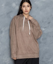 faux suede switching design cutsew/スウェードタッチ 切り替えデザイン パーカー