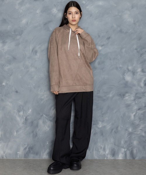 Starting Over(スターティングオーバー)の「faux suede switching design cutsew/スウェードタッチ 切り替えデザイン パーカー(パーカー・メンズ・オフホワイト/チャコールグレー/ブラック/グレイッシュベージュ/サックスブルー・M/L/XL)」の21枚目の写真
