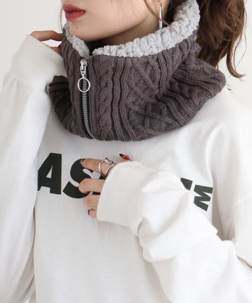 FUNALIVE(ファンアライブ)の「裏ボアネックウォーマー(ネックウォーマー/スヌード・レディース・チャコールグレー/アイボリー/ブラック/ベージュ・FREE)」の7枚目の写真