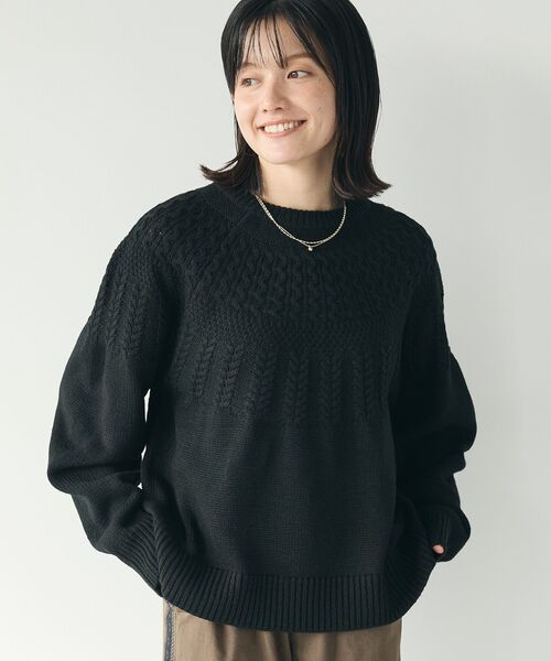 CRAFT STANDARD BOUTIQUE（クラフトスタンダードブティック）の「求心柄ケーブルニットプルオーバー（ニット/セーター・レディース・ブラック/アイボリー/レッド/グリーン・FREE）」の6枚目の写真