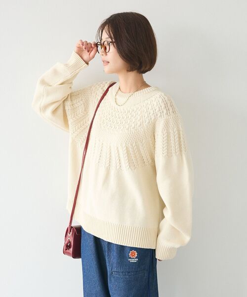 CRAFT STANDARD BOUTIQUE（クラフトスタンダードブティック）の「求心柄ケーブルニットプルオーバー（ニット/セーター・レディース・ブラック/アイボリー/レッド/グリーン・FREE）」の7枚目の写真