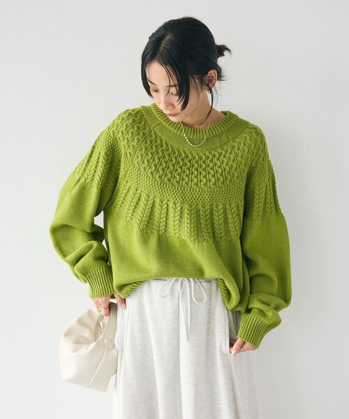 CRAFT STANDARD BOUTIQUE（クラフトスタンダードブティック）の「求心柄ケーブルニットプルオーバー（ニット/セーター・レディース・ブラック/アイボリー/レッド/グリーン・FREE）」の15枚目の写真