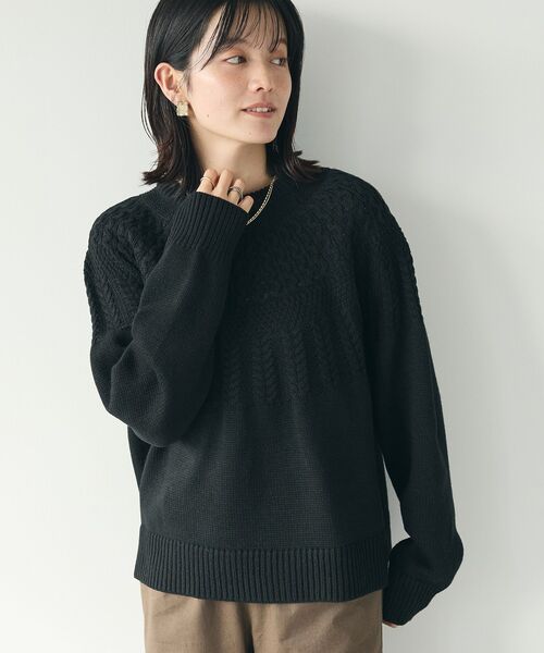 CRAFT STANDARD BOUTIQUE（クラフトスタンダードブティック）の「求心柄ケーブルニットプルオーバー（ニット/セーター・レディース・ブラック/アイボリー/レッド/グリーン・FREE）」の21枚目の写真