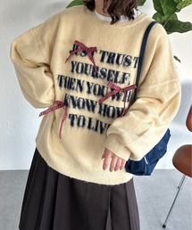 アソートロゴチェックリボンニット