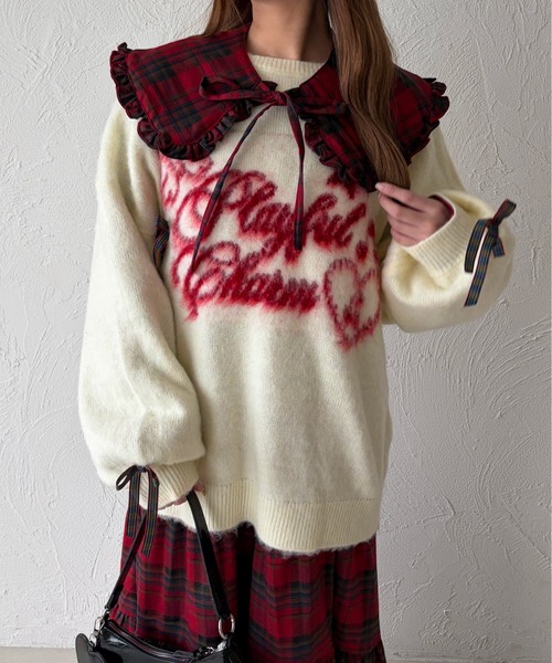 アソートロゴチェックリボンニット（ニット/セーター）｜kutir