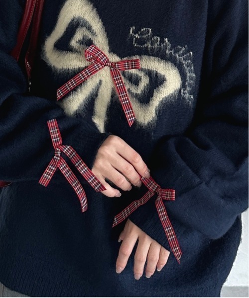 kutir（クティール）の「アソートロゴチェックリボンニット（ニット/セーター・レディース・ネイビー/ホワイト系その他/ネイビー系/アイボリー/ナチュラル/ネイビー系2/ボルドー・FREE）」の15枚目の写真