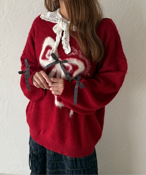 【新品】cccmalieシーマリーカシミアリボンニットベスト完売RED アソートロゴチェックリボンニット（ニット/セーター）｜kutir