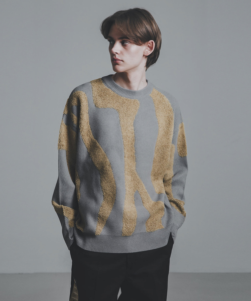 AH ABAHOUSE（エーエイチアバハウス）の「【AH ABAHOUSE】ゼブラジャガード ニット / セーター（ニット/セーター・メンズ・ブラック/ネイビー/グレー・46/48）」の3枚目の写真