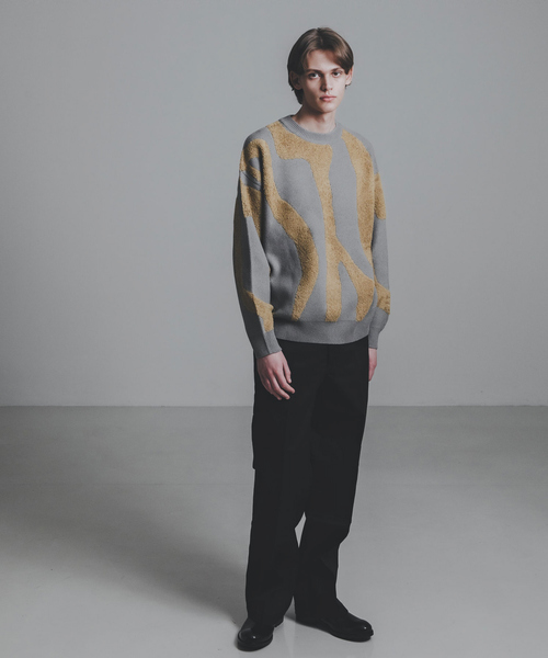 AH ABAHOUSE（エーエイチアバハウス）の「【AH ABAHOUSE】ゼブラジャガード ニット / セーター（ニット/セーター・メンズ・ブラック/ネイビー/グレー・46/48）」の4枚目の写真