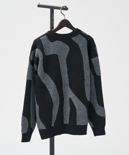 AH ABAHOUSE（エーエイチアバハウス）の「【AH ABAHOUSE】ゼブラジャガード ニット / セーター（ニット/セーター・メンズ・ブラック/ネイビー/グレー・46/48）」の5枚目の写真