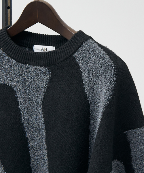 AH ABAHOUSE（エーエイチアバハウス）の「【AH ABAHOUSE】ゼブラジャガード ニット / セーター（ニット/セーター・メンズ・ブラック/ネイビー/グレー・46/48）」の8枚目の写真