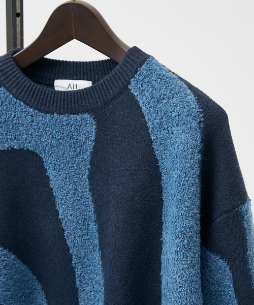 AH ABAHOUSE（エーエイチアバハウス）の「【AH ABAHOUSE】ゼブラジャガード ニット / セーター（ニット/セーター・メンズ・ブラック/ネイビー/グレー・46/48）」の14枚目の写真