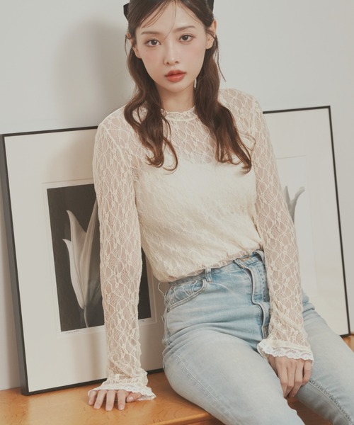 Lallana(ララーナ)の「配色レーストップス(Tシャツ/カットソー・レディース・アイボリー/ブラック・FREE)」の3枚目の写真