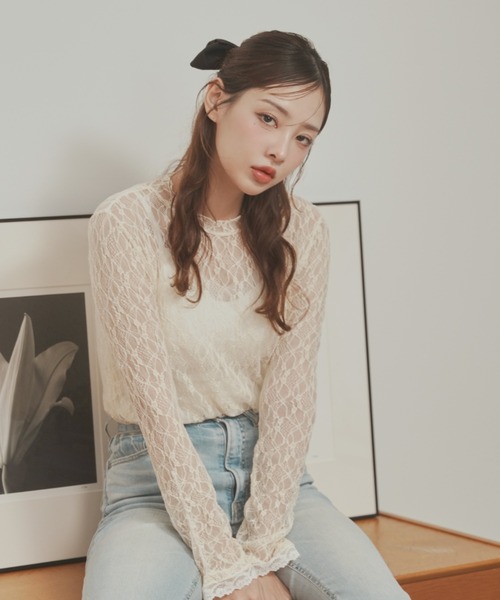 Lallana(ララーナ)の「配色レーストップス(Tシャツ/カットソー・レディース・アイボリー/ブラック・FREE)」の5枚目の写真