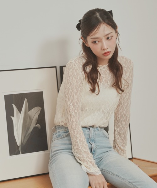 Lallana(ララーナ)の「配色レーストップス(Tシャツ/カットソー・レディース・アイボリー/ブラック・FREE)」の6枚目の写真