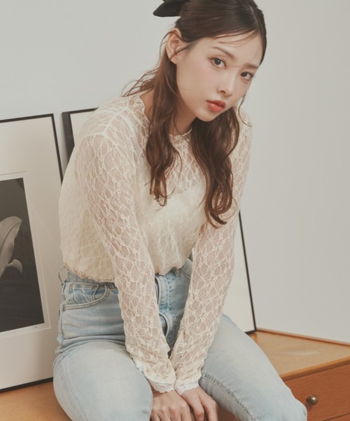 Lallana(ララーナ)の「配色レーストップス(Tシャツ/カットソー・レディース・アイボリー/ブラック・FREE)」の8枚目の写真