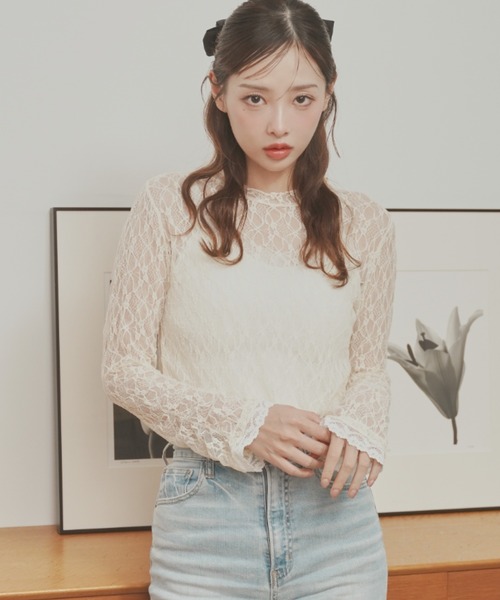 Lallana(ララーナ)の「配色レーストップス(Tシャツ/カットソー・レディース・アイボリー/ブラック・FREE)」の12枚目の写真