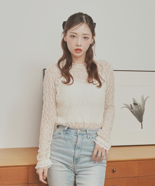 Lallana(ララーナ)の「配色レーストップス(Tシャツ/カットソー・レディース・アイボリー/ブラック・FREE)」の13枚目の写真
