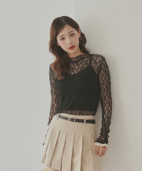 carlaレースカットソー callautia tシャツ サイドギャザーレーストップス レディース