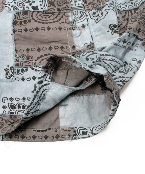 Universal Style Wear（ユニバーサルスタイルウェア）の「Universal Style Wear HAV-A-HANK ハバハンク パッチワーク フーディー（パーカー・メンズ・スミクロ/ホワイト/スモークピンク/グレイッシュブルー/グレー・X-LARGE/LARGE/MEDIUM）」の16枚目の写真