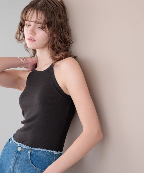 bijorie(ビジュリィ)の「【bijorie】カップ付きホルターネックアメスリ/NEW BASIC 25SS(キャミソール・レディース・ブラック/カーキ/サックスブルー/オフホワイト・MEDIUM/LARGE/LG)」の1枚目の写真