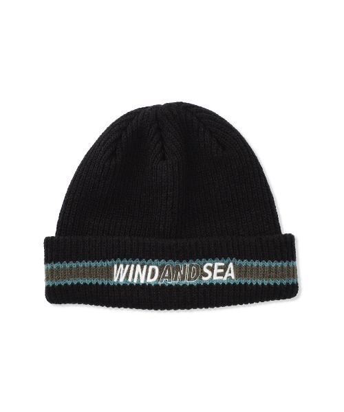 [新品未使用] ウィンダンシー 黒 ビーニー ニットキャップ プリント WIND AND SEA（ウィンダンシー）の「SEA LOGO LINE KNIT CAP
