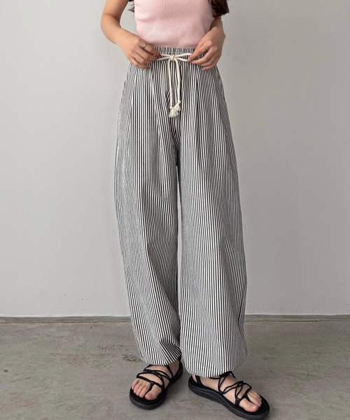 【24SS NEW】MiuMiu_women/ストライプディテール コットンパンツ 24SS NEW】MiuMiu_women/ストライプディテール コットンパンツ
