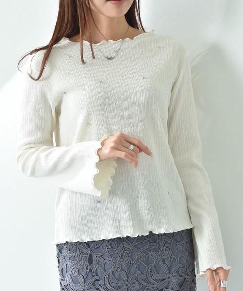 actuel（アクチュエル）の「【ａｃｔｕｅｌ】フクレジャガードビジュデザインプルオーバー（Tシャツ/カットソー・レディース・ブラック/アイボリー・FREE）」の6枚目の写真