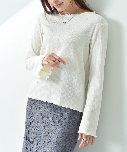 actuel（アクチュエル）の「【ａｃｔｕｅｌ】フクレジャガードビジュデザインプルオーバー（Tシャツ/カットソー・レディース・ブラック/アイボリー・FREE）」の9枚目の写真