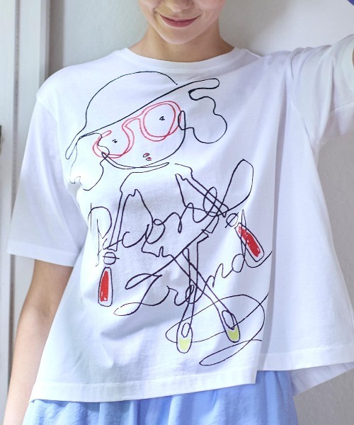 STUDIO PICONE(スタジオピッコーネ)の「線画イラスト冷感Tシャツ(Tシャツ/カットソー・レディース・ブラック/ブラウン/ホワイト/ライトグレー・LL/M/L)」の2枚目の写真