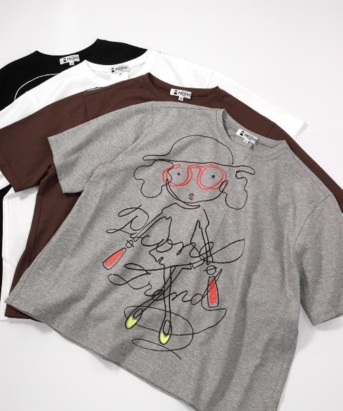 STUDIO PICONE(スタジオピッコーネ)の「線画イラスト冷感Tシャツ(Tシャツ/カットソー・レディース・ブラック/ブラウン/ホワイト/ライトグレー・LL/M/L)」の4枚目の写真
