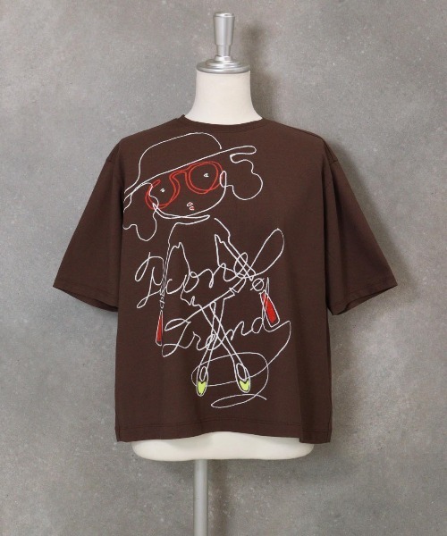 STUDIO PICONE(スタジオピッコーネ)の「線画イラスト冷感Tシャツ(Tシャツ/カットソー・レディース・ブラック/ブラウン/ホワイト/ライトグレー・LL/M/L)」の5枚目の写真