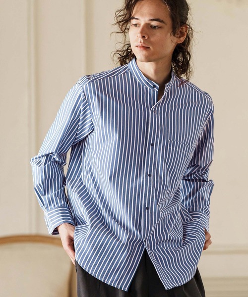 CAMBIO（カンビオ）の「ms5995- スナップボタンバンドカラーシャツLS（シャツ/ブラウス・メンズ・ブルー/ブラック・M/L/XL）」の2枚目の写真