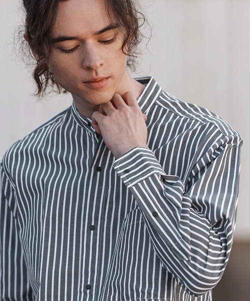 ms5995- スナップボタンバンドカラーシャツLS（シャツ/ブラウス