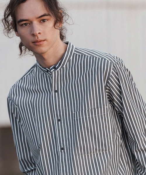 ms5995- スナップボタンバンドカラーシャツLS（シャツ/ブラウス