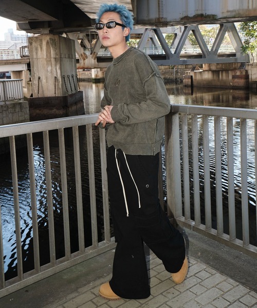 SHORT ROUND(ショートラウンド)の「SHORT ROUND/ピグメントロゴニットプルオーバー(ニット/セーター・メンズ・スミクロ/カーキ・MEDIUM/LARGE)」の9枚目の写真