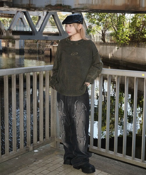 SHORT ROUND(ショートラウンド)の「SHORT ROUND/ピグメントロゴニットプルオーバー(ニット/セーター・メンズ・スミクロ/カーキ・MEDIUM/LARGE)」の10枚目の写真