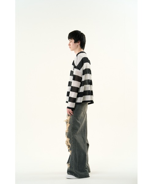 DISCOVERED（ディスカバード）の「【ZOZO限定】MESH LAME PULLOVER KNIT（ニット/セーター・メンズ・ブラック×ホワイト/レッド・SMALL/LARGE）」の9枚目の写真