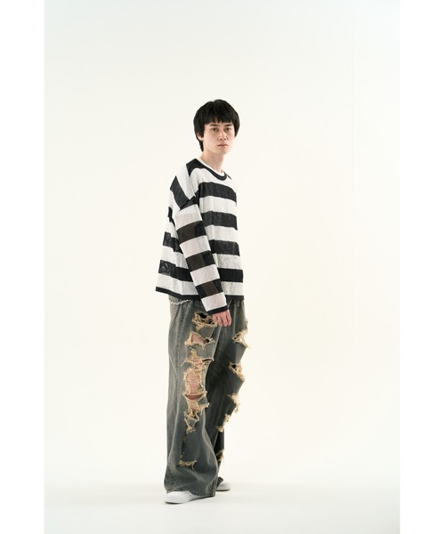 DISCOVERED（ディスカバード）の「【ZOZO限定】MESH LAME PULLOVER KNIT（ニット/セーター・メンズ・ブラック×ホワイト/レッド・SMALL/LARGE）」の13枚目の写真
