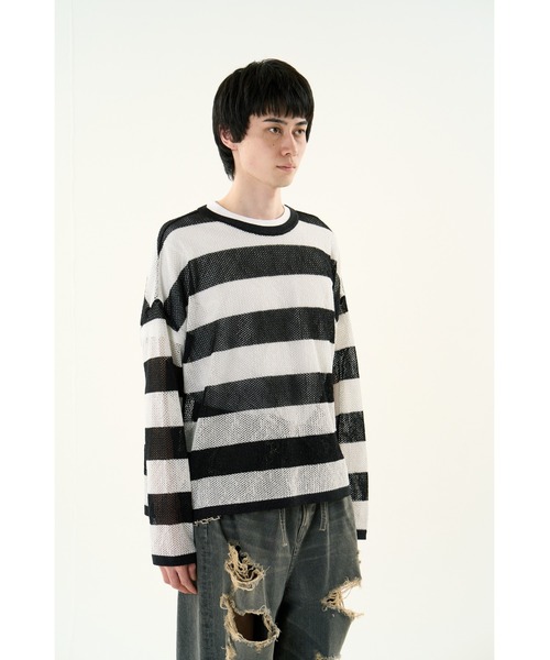 DISCOVERED（ディスカバード）の「【ZOZO限定】MESH LAME PULLOVER KNIT（ニット/セーター・メンズ・ブラック×ホワイト/レッド・SMALL/LARGE）」の4枚目の写真