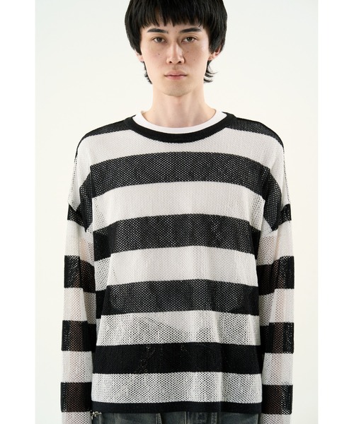 DISCOVERED（ディスカバード）の「【ZOZO限定】MESH LAME PULLOVER KNIT（ニット/セーター・メンズ・ブラック×ホワイト/レッド・SMALL/LARGE）」の6枚目の写真